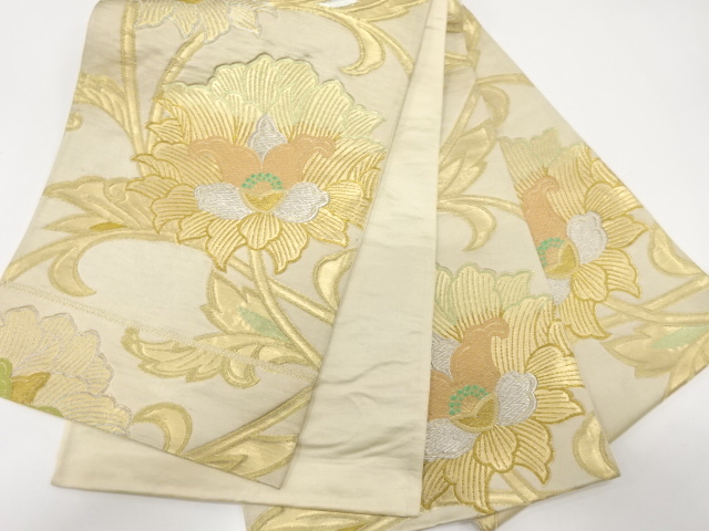 アンティーク着物 ] - 袋帯 アンティーク 牡丹に唐草模様織出し袋帯